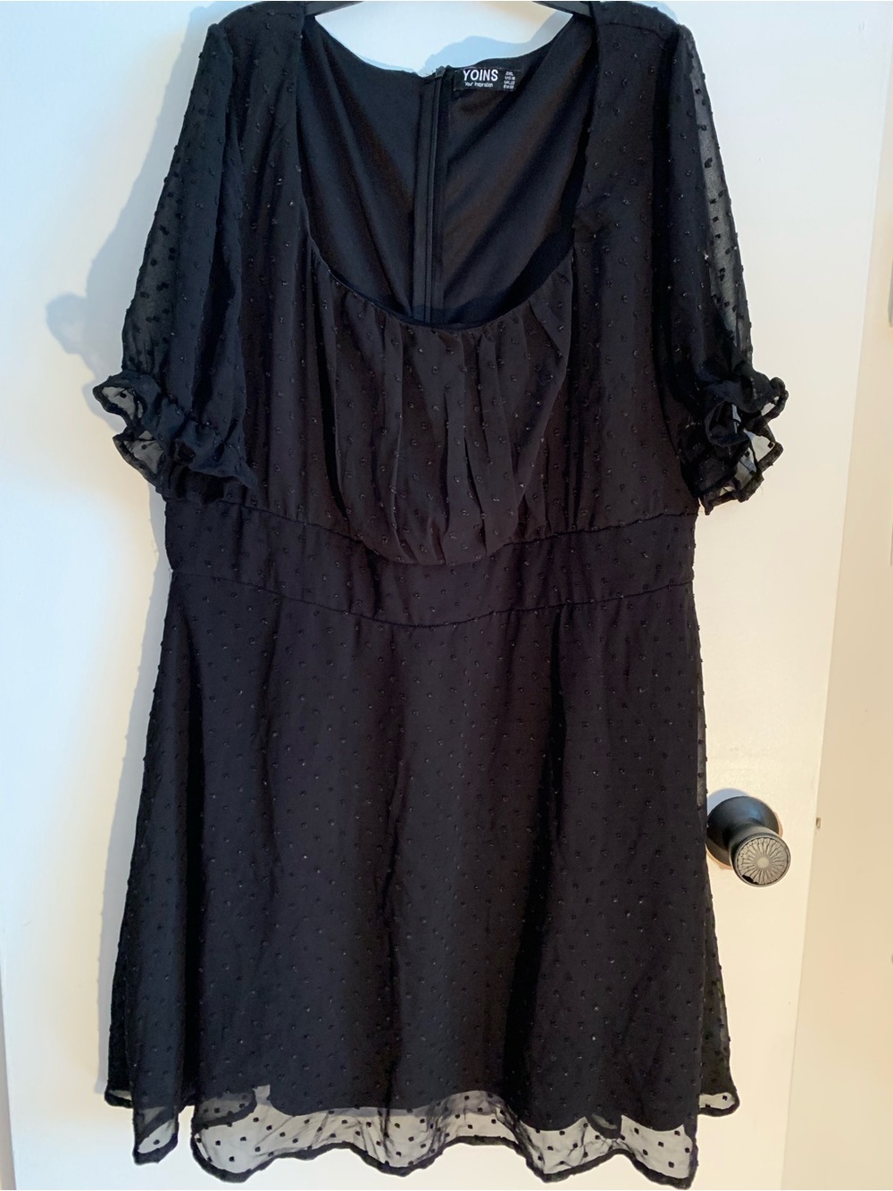 YOINS Black Swiss Dot Ruffle Sleeve Dress inner slip size 2X